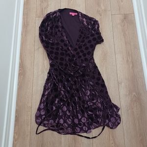 Betsey Johnson Wrap Dress with Velour Polka Dots